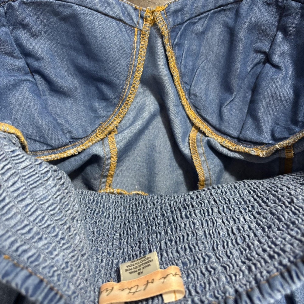 Band of the Free Smocked Babydoll Sundress Womens XS Chambray Bow‎ Sweetheart - Picture 11 of 15